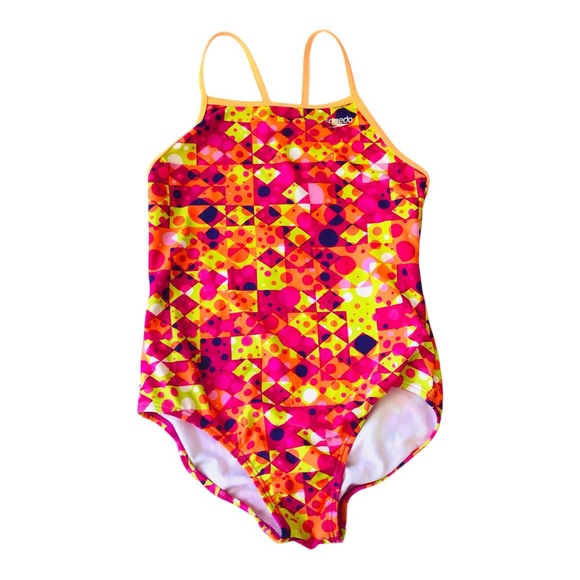 Speedo Kids One Piece Swimsuit - Pink and Yellow Multicolor size 14 - Picture 1 of 6